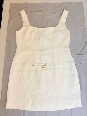 Lioness White Square-Neck Mini Dress with Gold Buckle